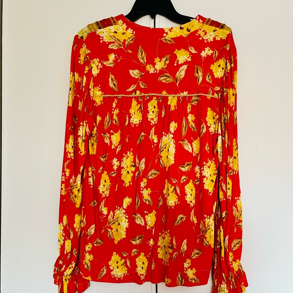 Anthropologie Red and Yellow Floral Blouse - Picture 3 of 4